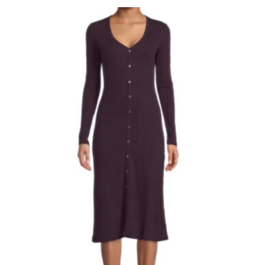 James Perse Standard Ribbed Cotton Button Down Midi Dress Size 3 / Large